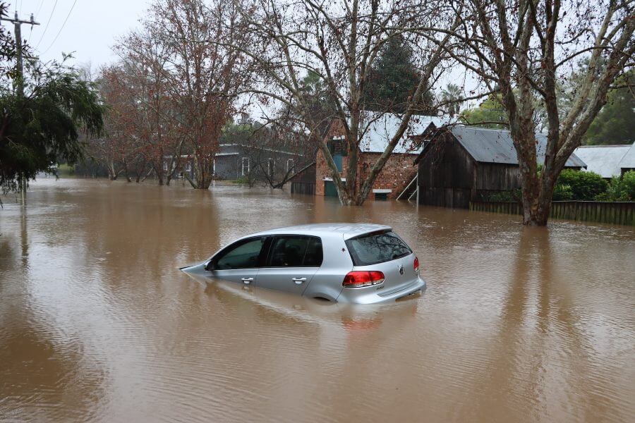 Car in floodwaters