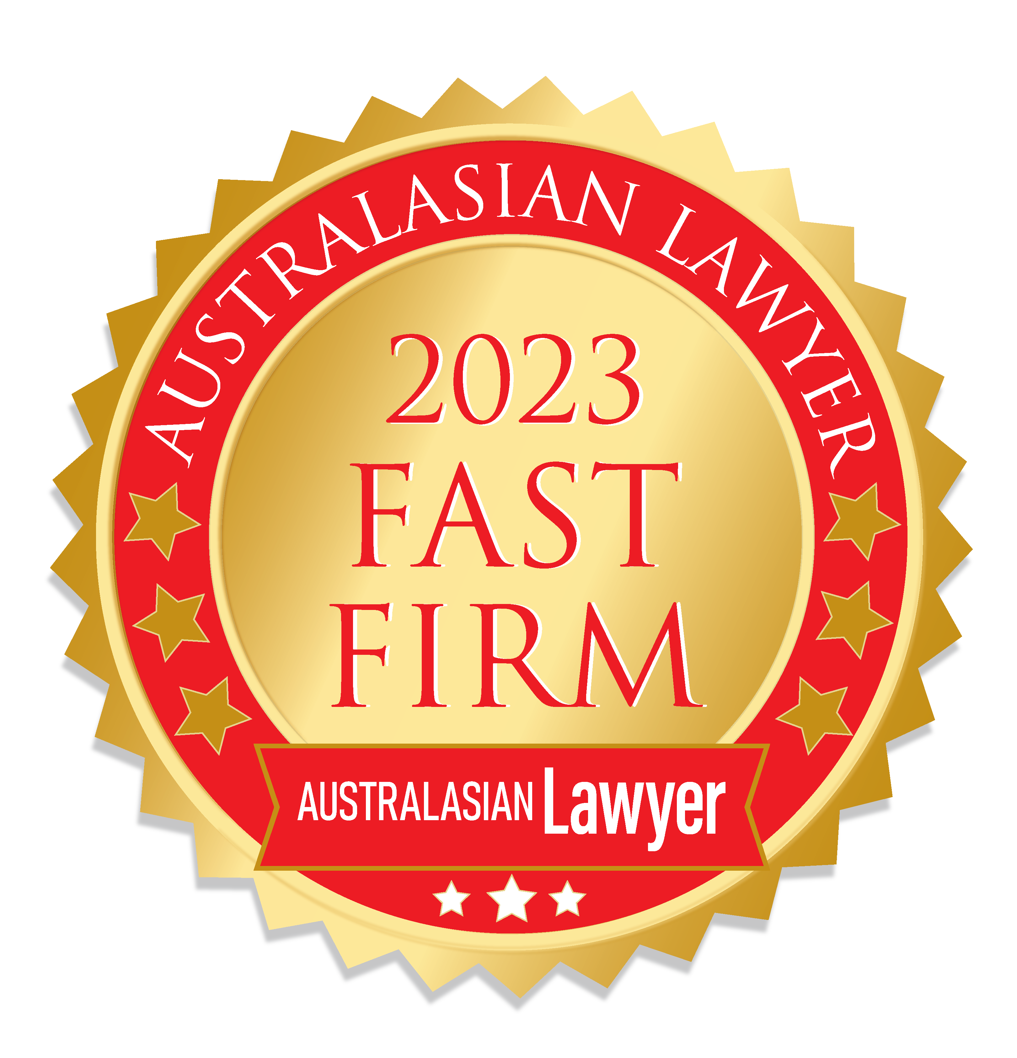 Picture of Australasian Lawyer 2023 Fast Firm award badge.
